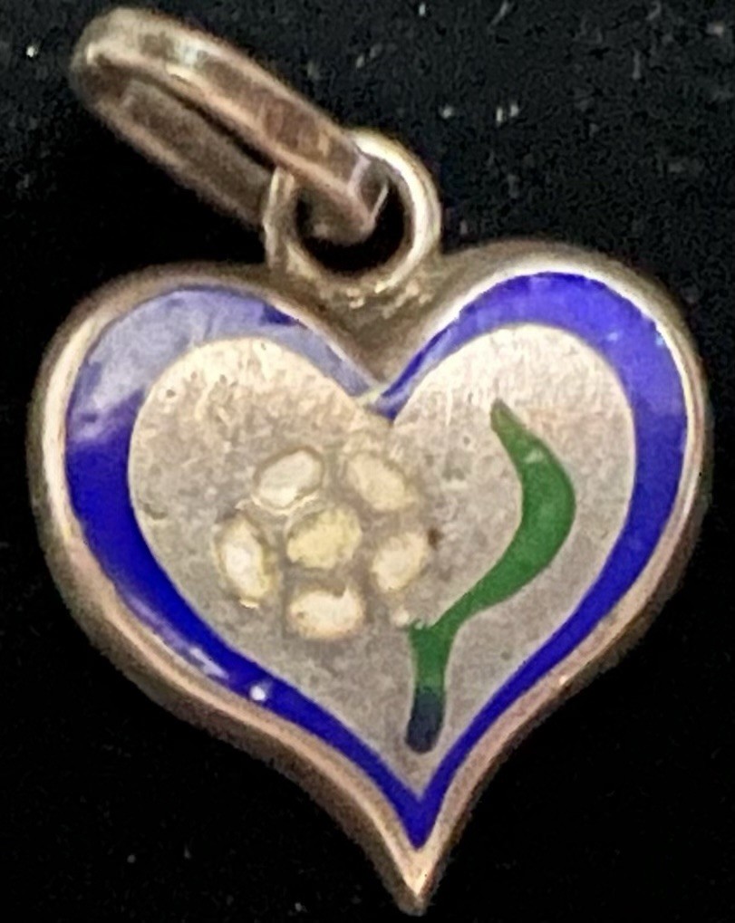 925 STERLING SILVER Enamel HEART & DAISY or ROSE FLOWER Charm PENDANT Vintage