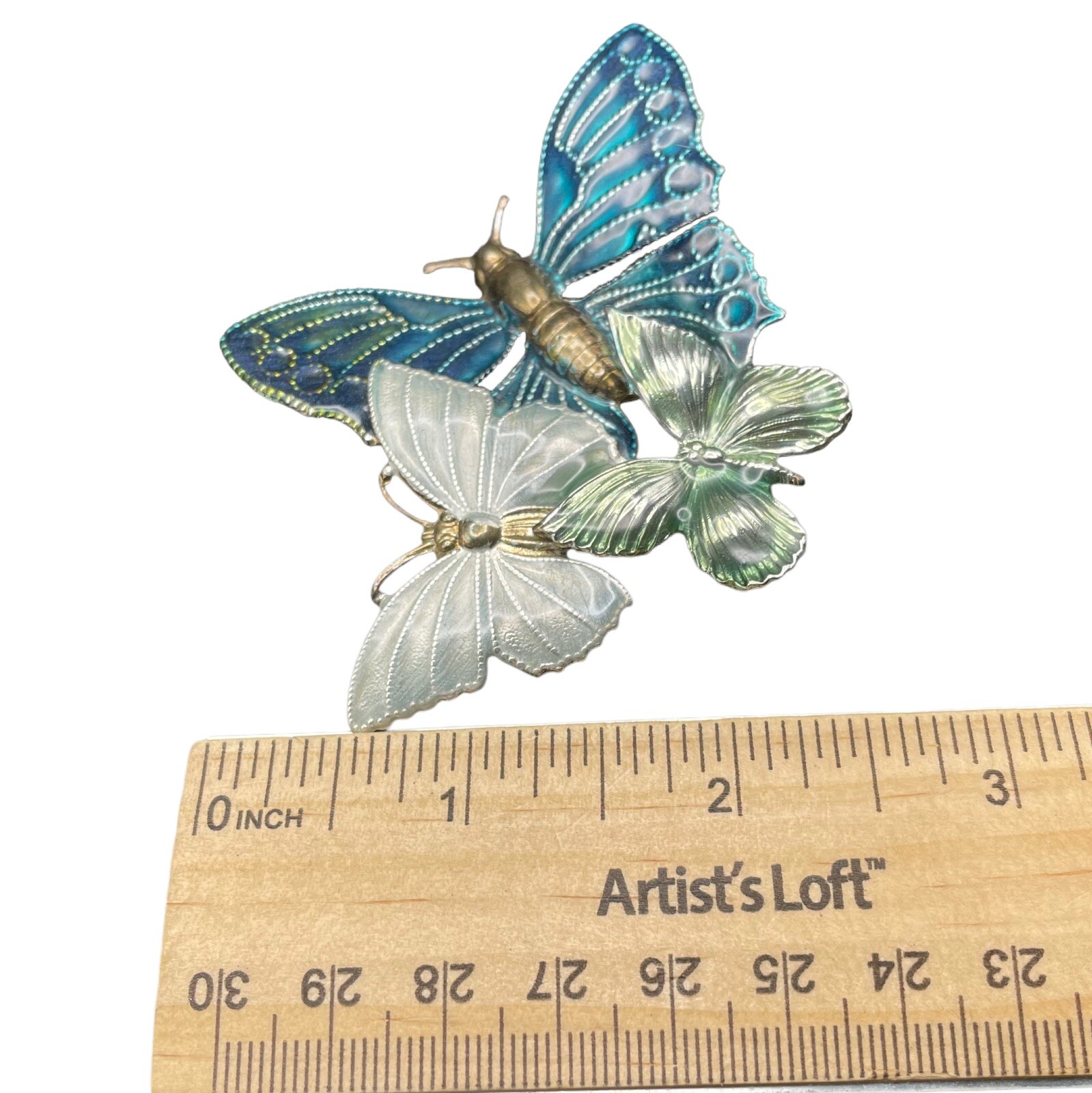Butterfly Brooch Pin Enamel Over Metal Safety C Clasp