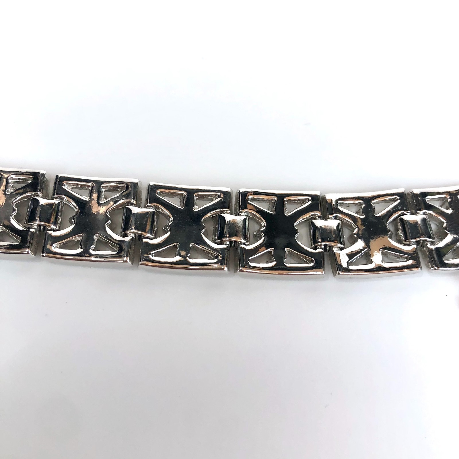 Vintage Art Deco Rhinestone Bracelet Geometric Panels Safety Chain Clasp