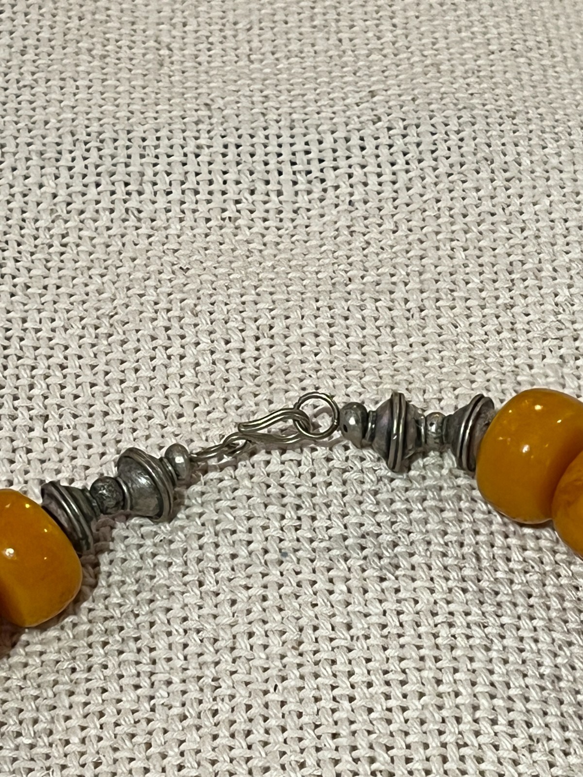 Berber necklace from Morocco with amber beads and antique Tuareg silver ball