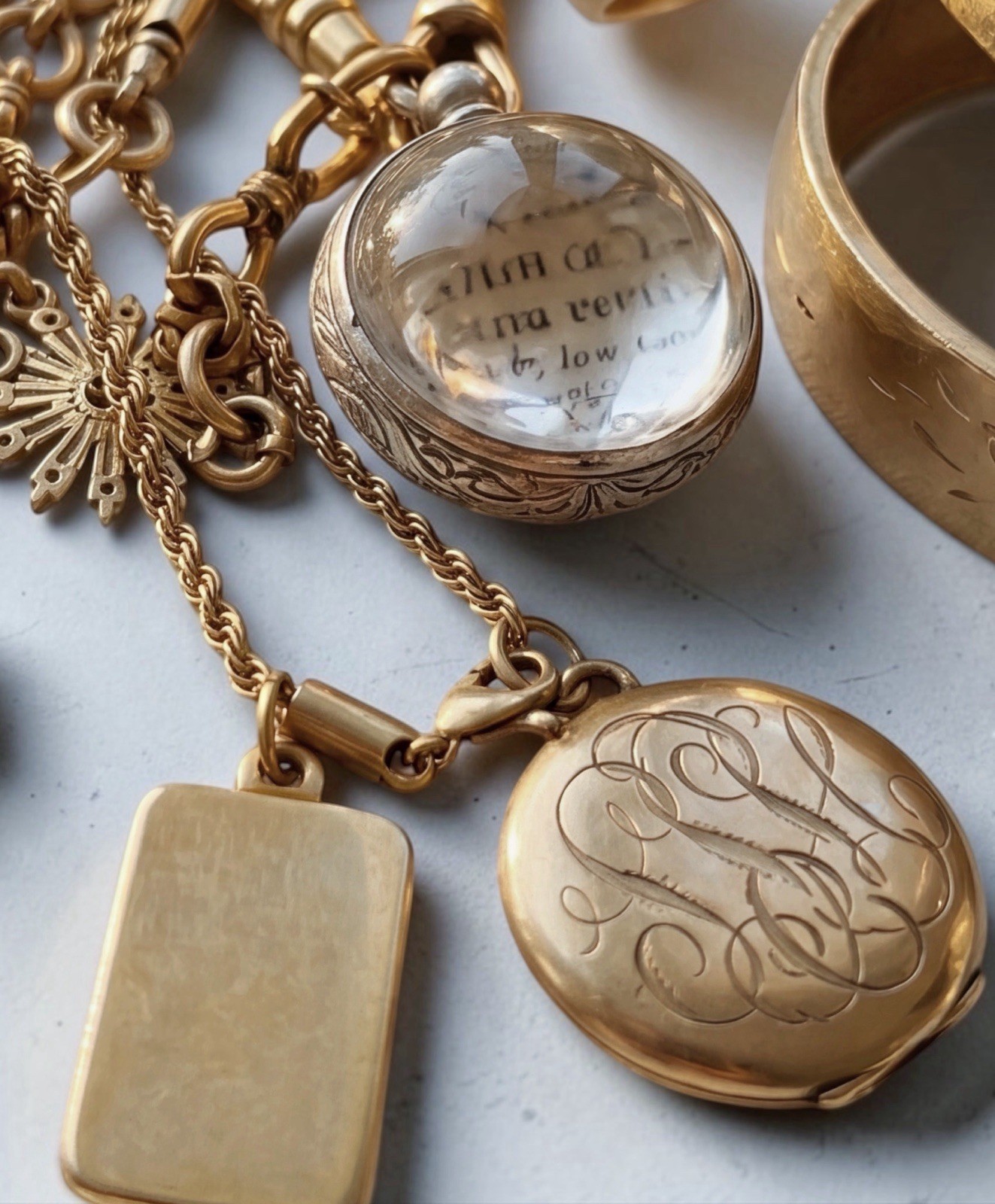 Orb Pools Of Light Locket Rock Quartz Crystal Antique Fob Mourning Charm