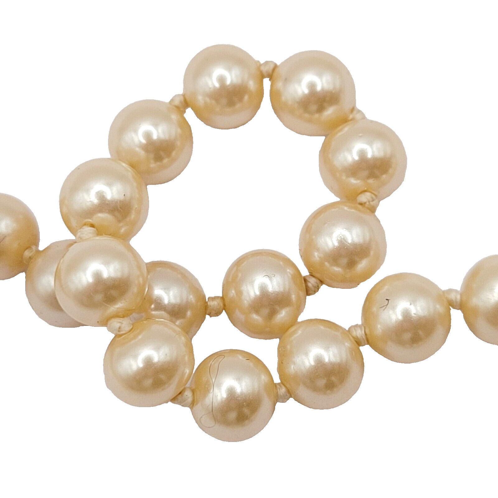 Cream Hand Knot Faux Pearl Bead Necklace GSilver Mark Vintage Necklace 19 Inch