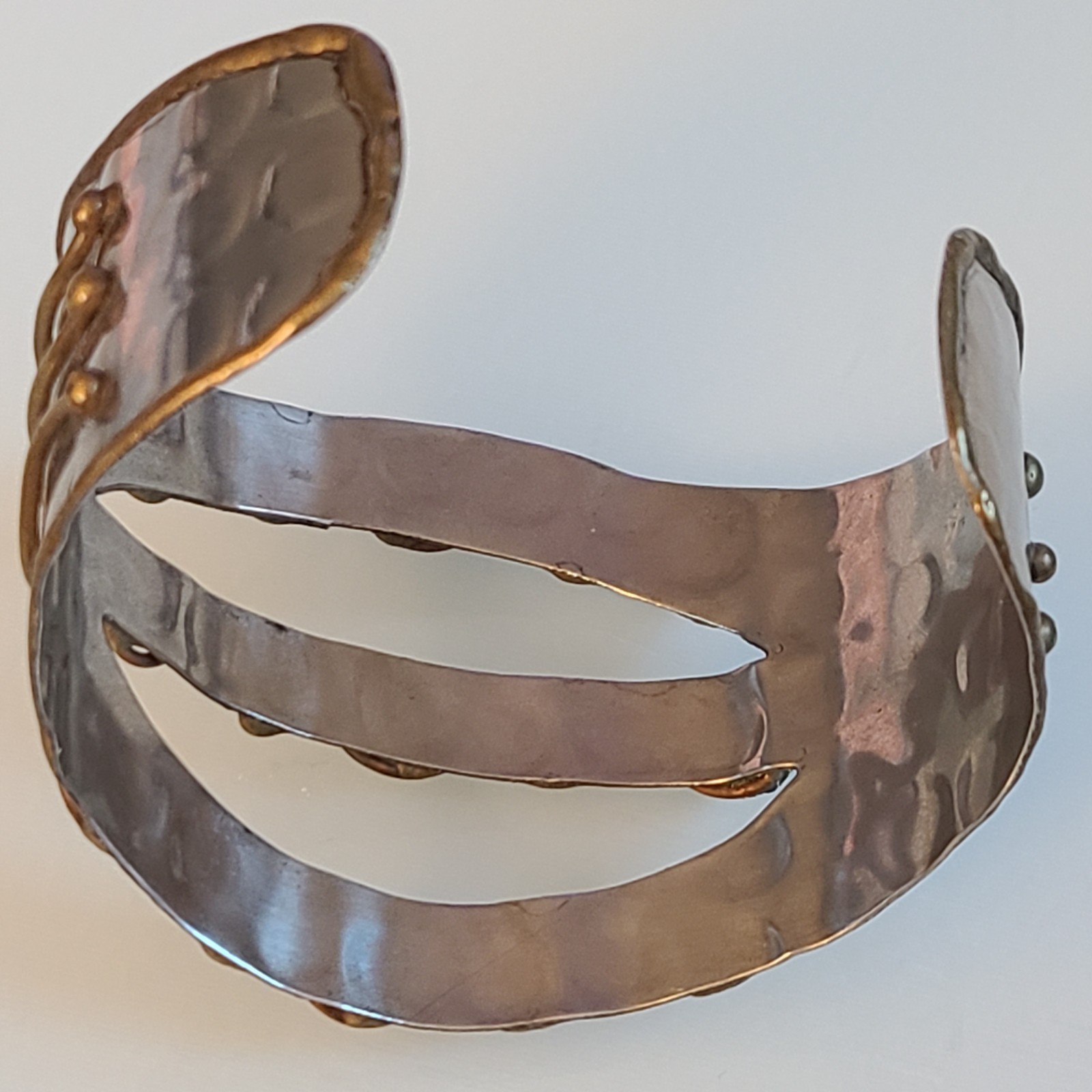 VTG Brutalist Mixed Metal Cuff Bracelet 2″ Wide Artisan Multi-Gem Statement