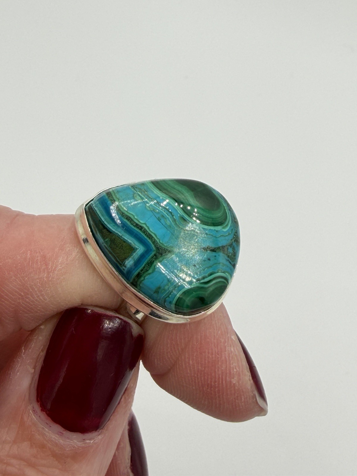 Sterling Silver Ring Chrysocolla Malachite In Vivid Green Chunky 925 Silver Ring