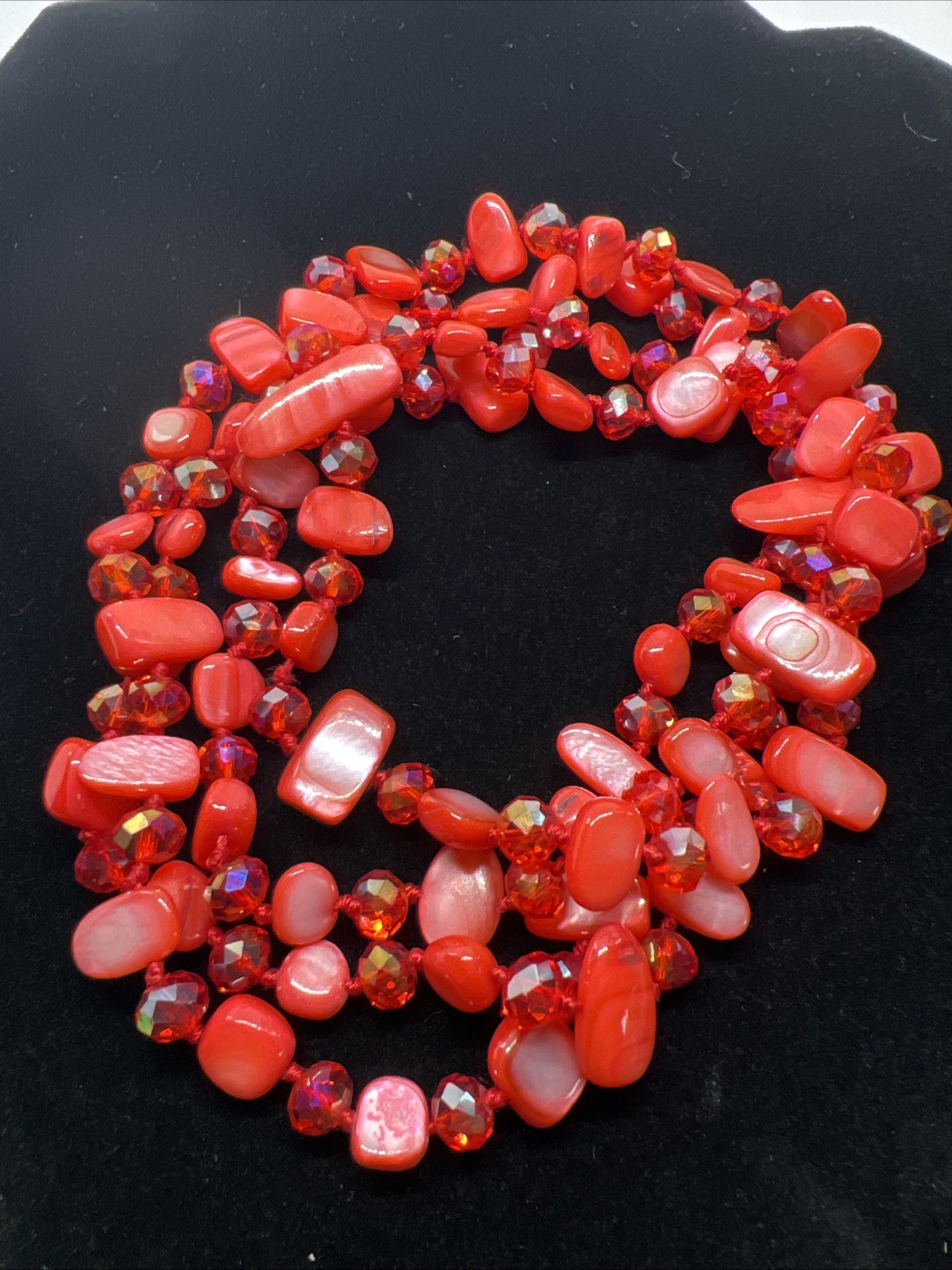 BEAUTIFUL RED MOP GLASS FACETED CRYSTAL 50” NECKLACE