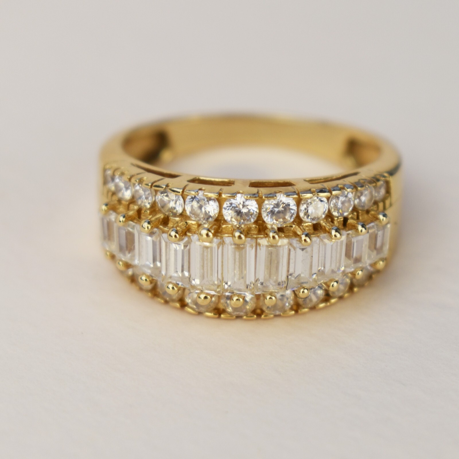 Right hand ring for women, massive baguette cz anniversary band solid 14K gold