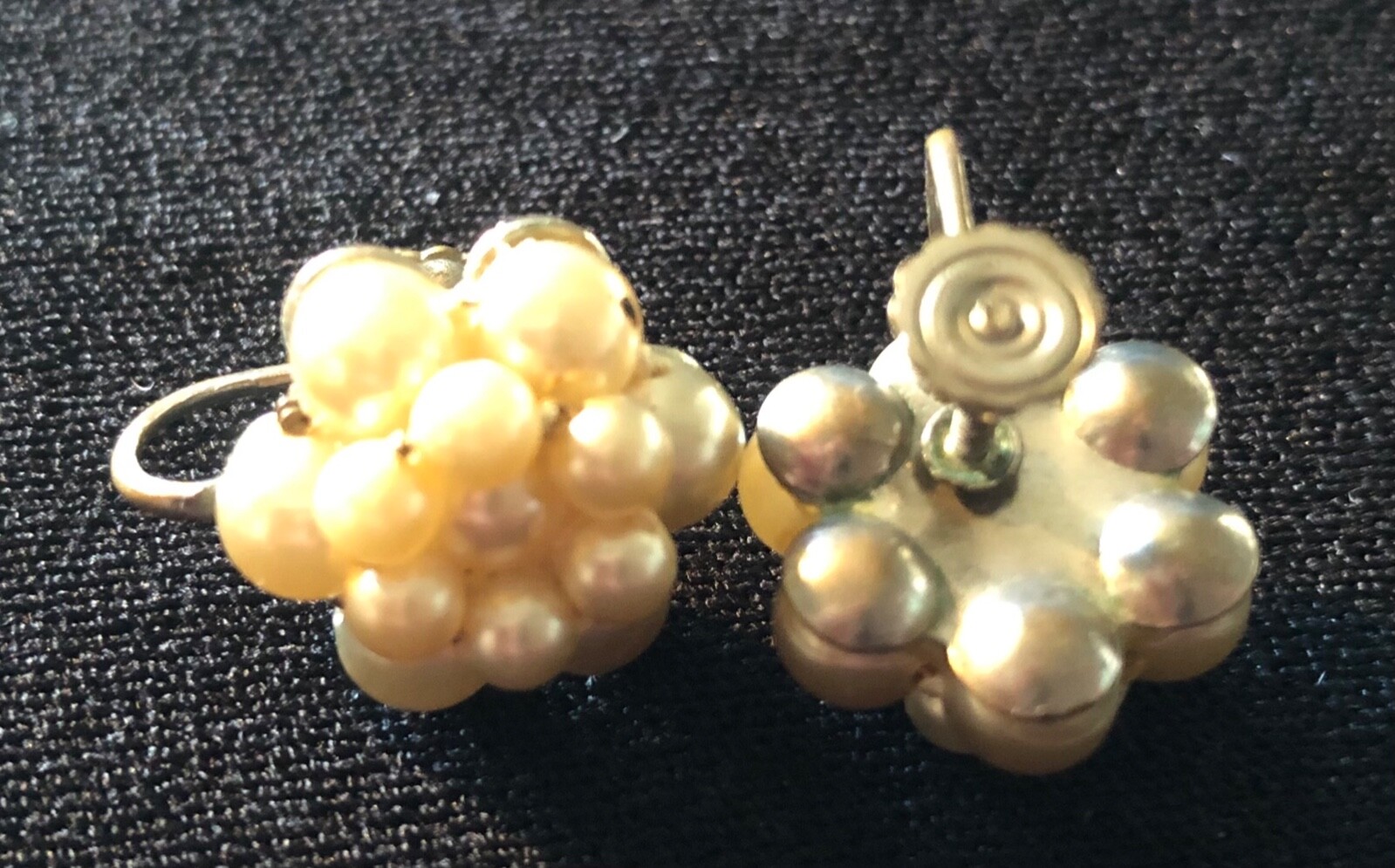 Gorgeous Vintage 1930s to 1940s Cluster Pearl Earrings Screw Back
