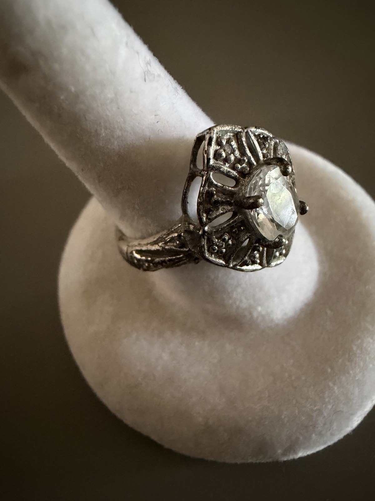 Vintage Style sterling silver clear topaz and CZ ring size 5
