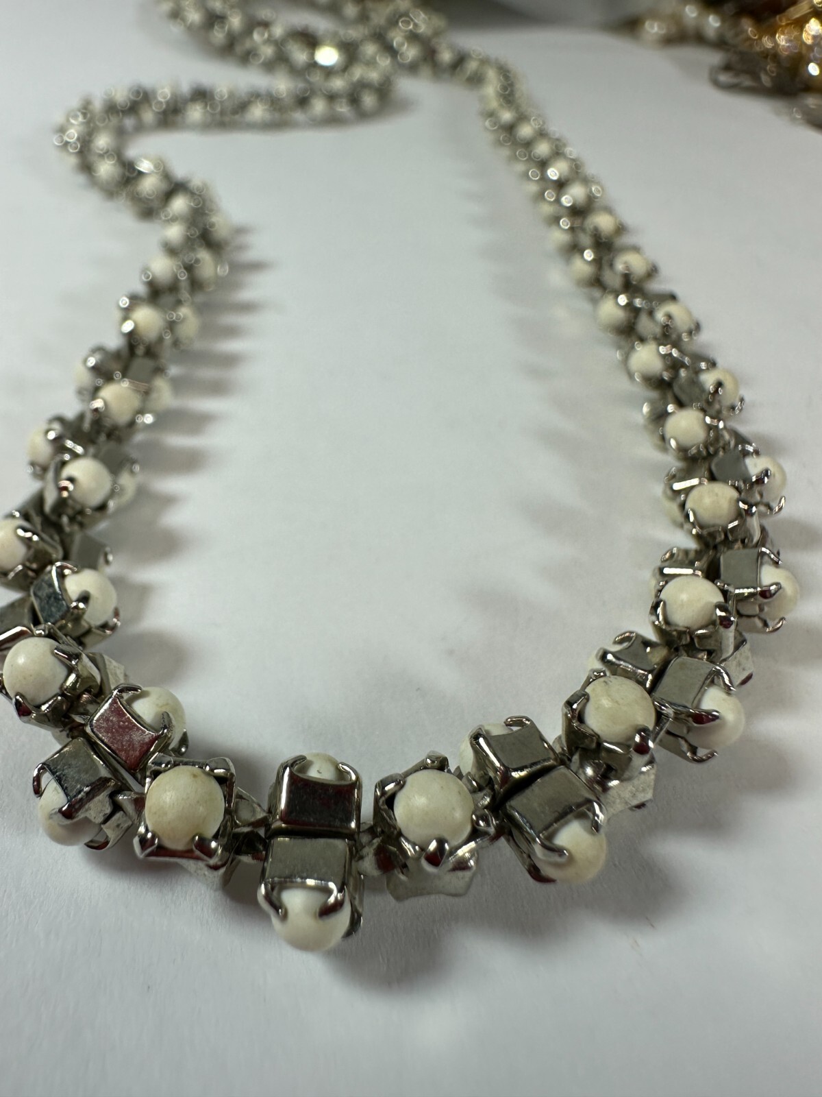 Vintage Necklace Popcorn Chain White Bead Chunky