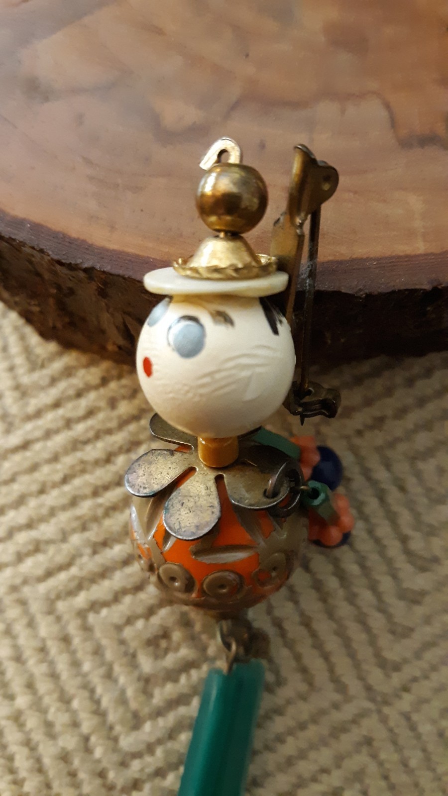 Antique Articulating Beaded Doll Puppet Person Figure Glass Brooch Ornament