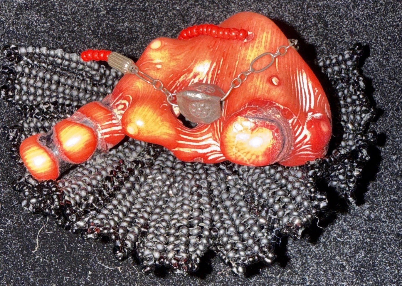 Estate hand beaded branch coral brooch pin