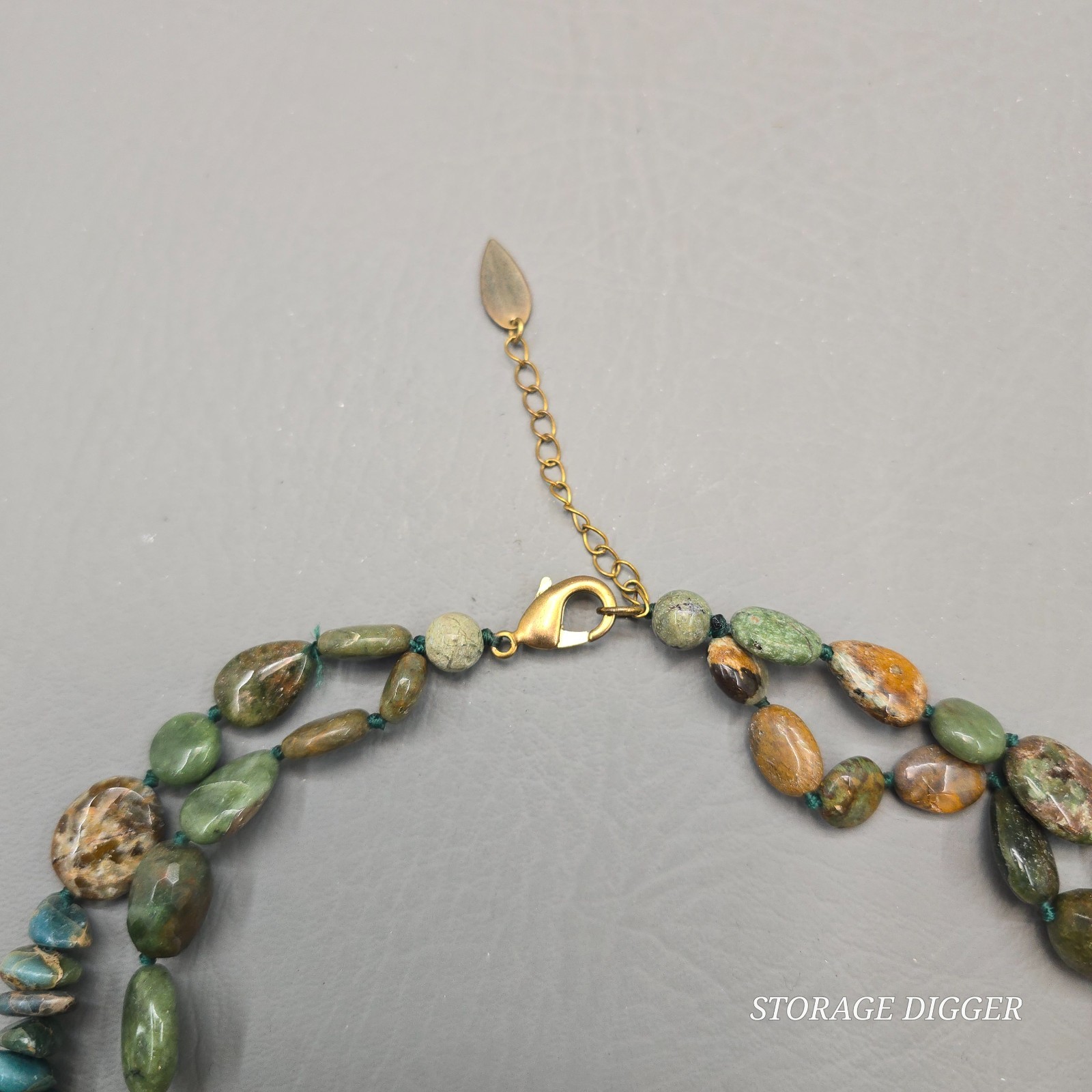 VTG Coldwater Creek Double Strand Beaded Necklace Gold Tone Green Mixed Stone