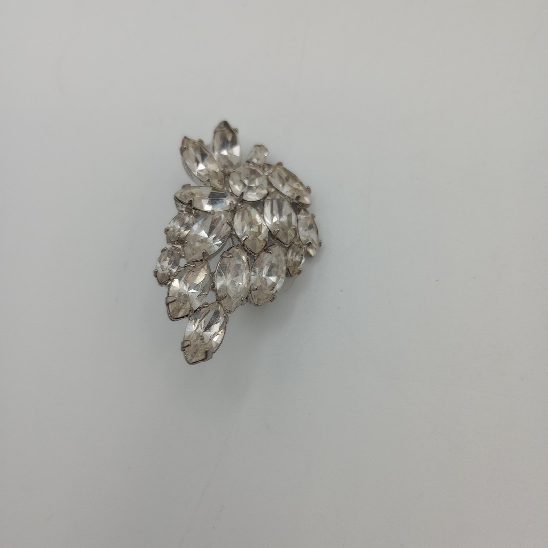 Estate Vintage Prong Set Clear Marquise Cluster Rhinestone Brooch Vintage