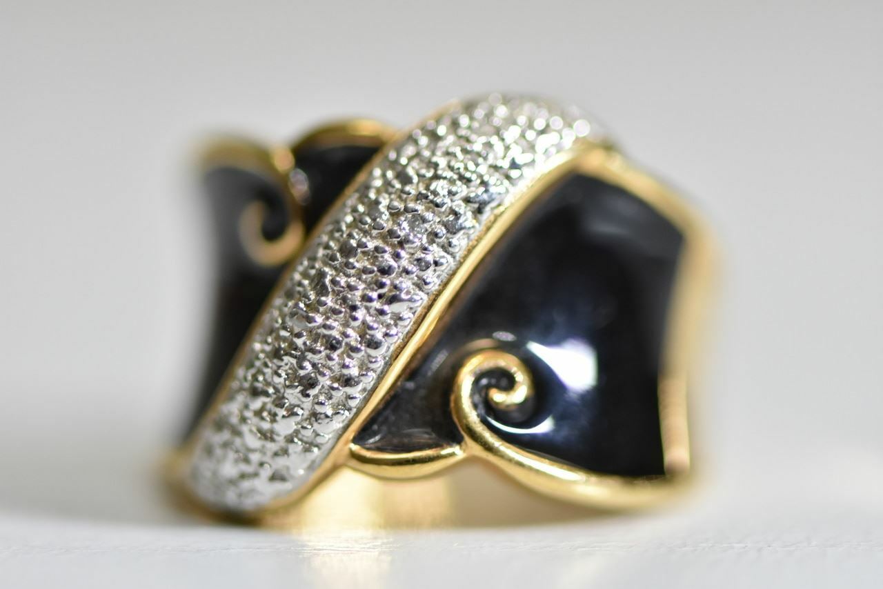 Cocktail ring gold over sterling silver art deco influences Size 8.75