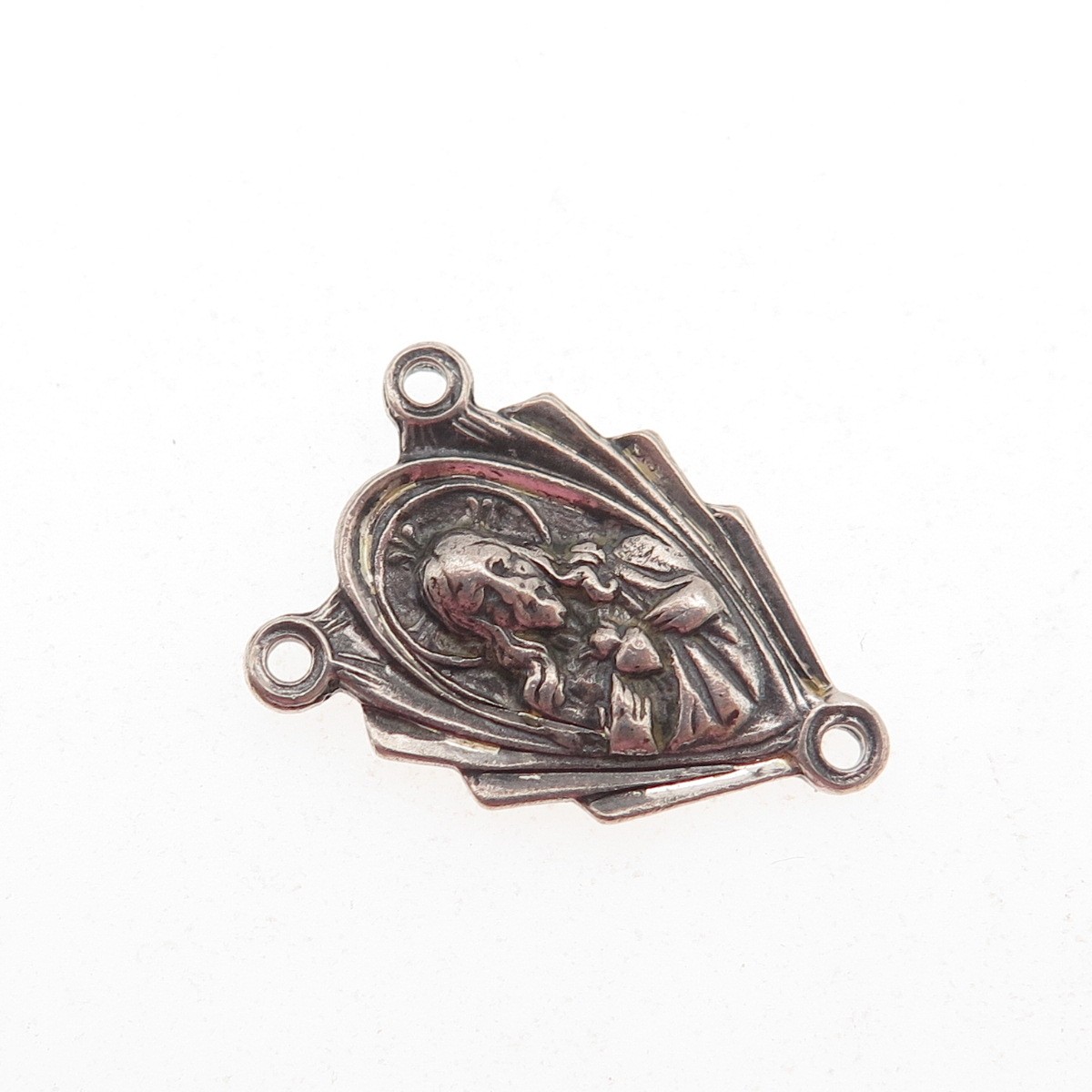 925 Sterling Silver Antique Art Deco Jesus Sacred Heart Rosary Chain Pendant
