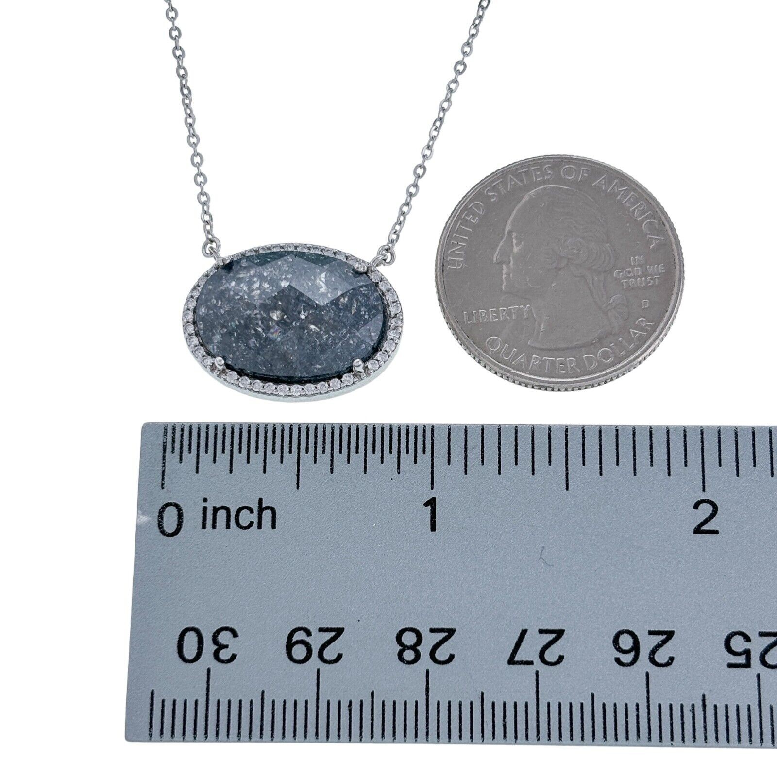 Joseph A Conte Sterling Silver White Crystal Blue Glass Halo Necklace 15″-17″