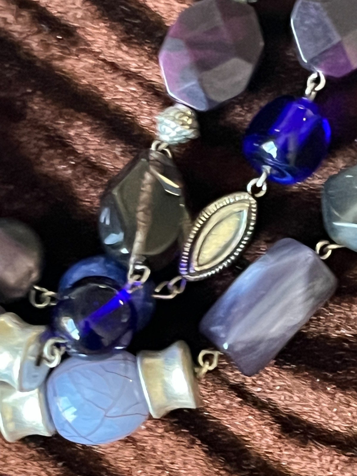 NECKLACE Coldwater Creek Purple and Blue Beads, 3 Layered Chunky Bib Faux Stone