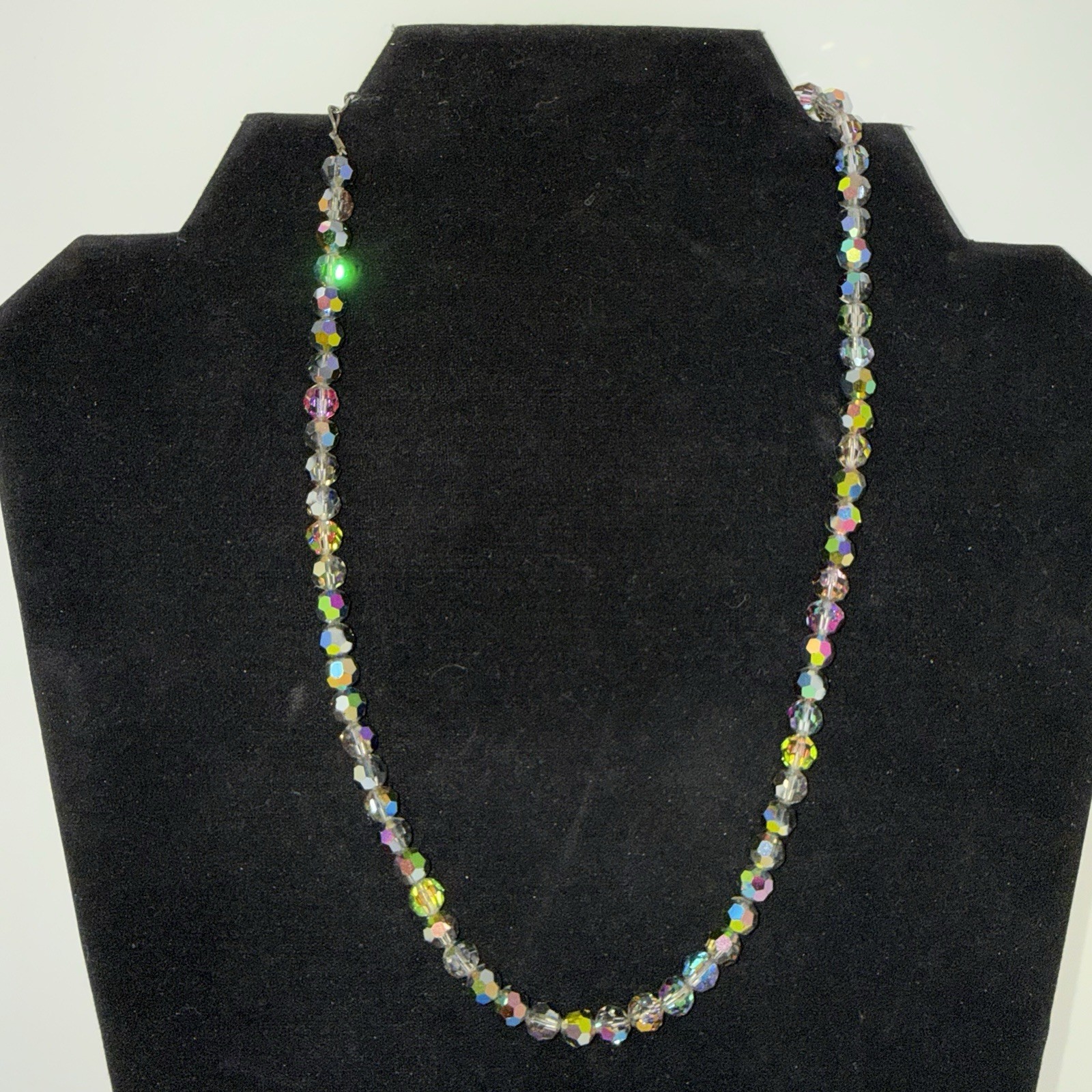 Vintage One Strand Aurora Borealis Rainbow Crystal Glass Faceted Necklace 18″