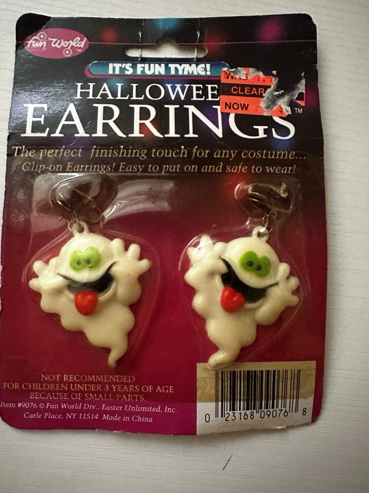Vintage Halloween Ghost Clip On Earrings Fun World Rare