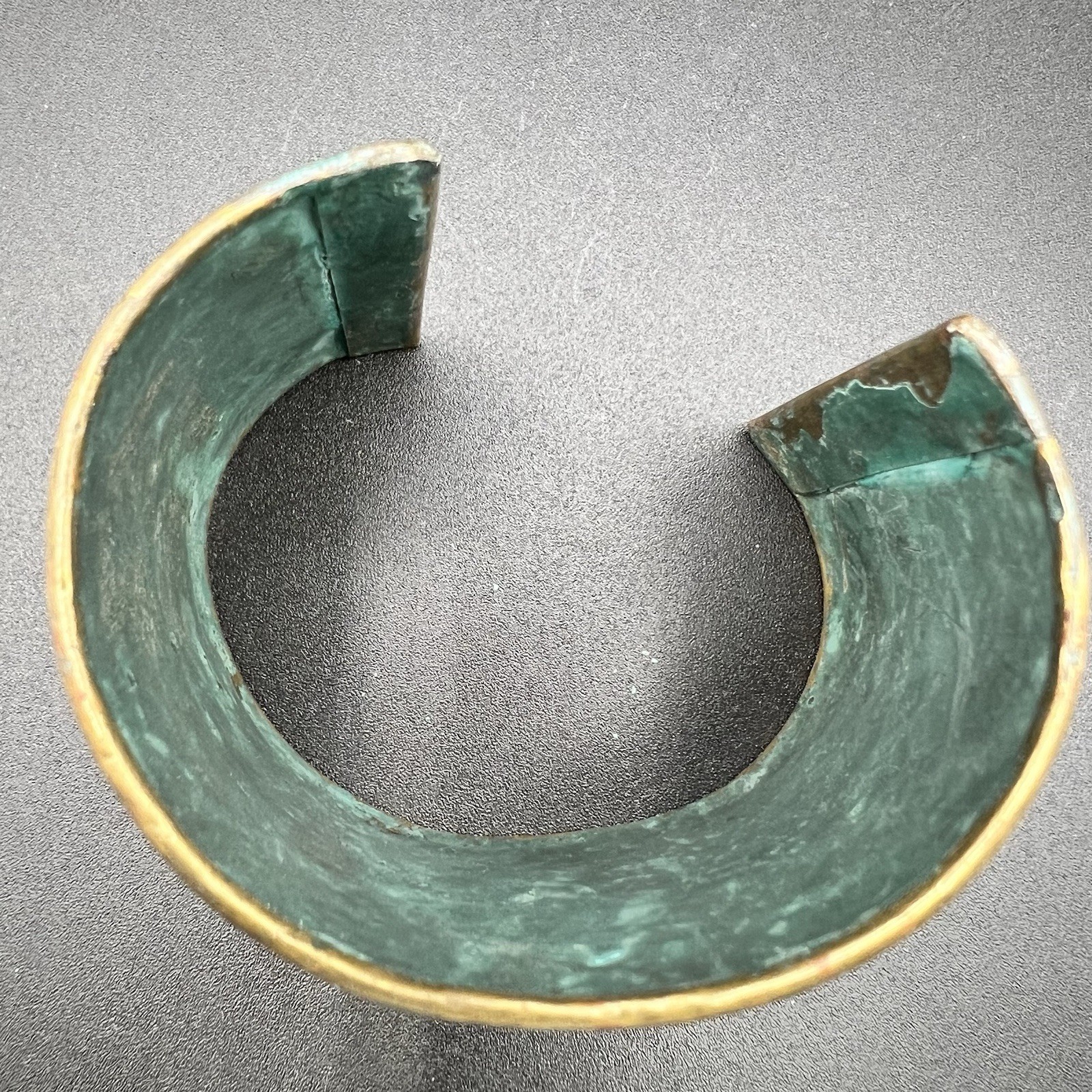 Wide Embossed CopperTone Cuff Bracelet Verdigris Patina Tribal Artisan Statement