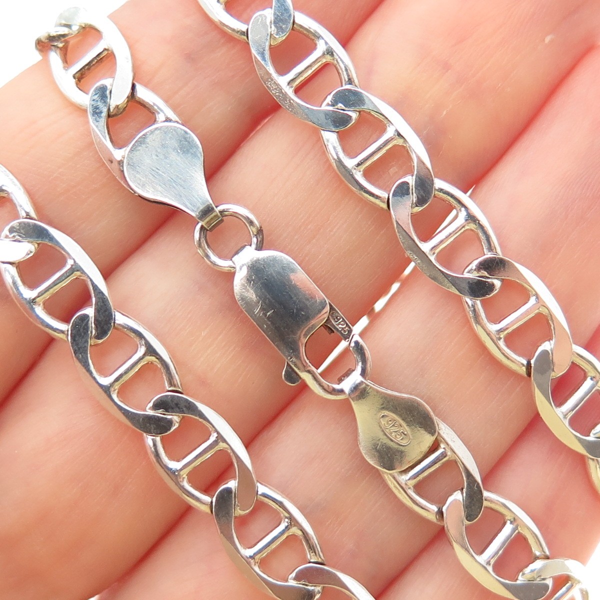 925 Sterling Silver Vintage Italy Anchor Mariner Chain Necklace 24″