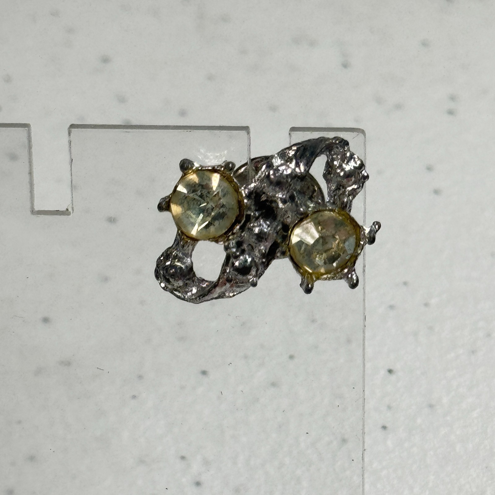 Vintage Brooch Abstract Brutalist Silver Tone Yellow Rhinestone Modernist Pin