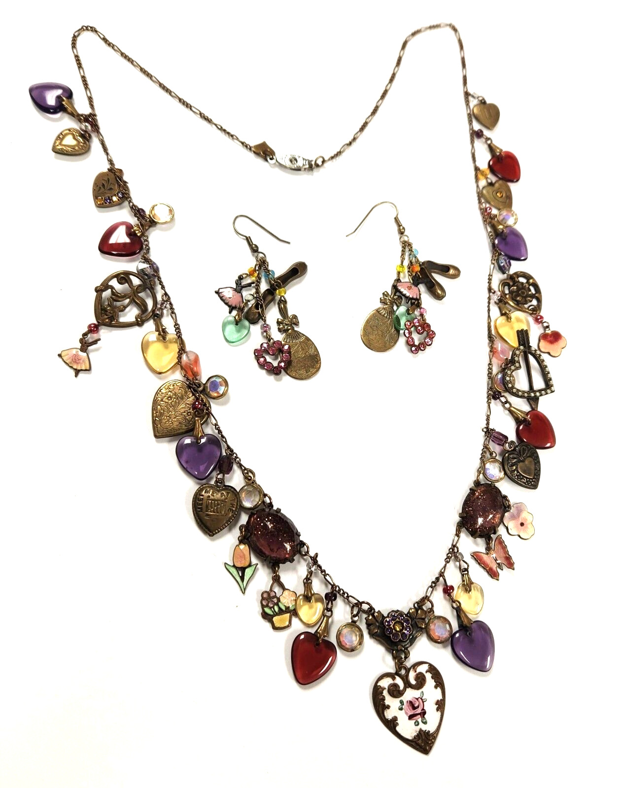 Glass Works Studio Hearts Ballerina Crystals Enamel Earrings Necklace Set