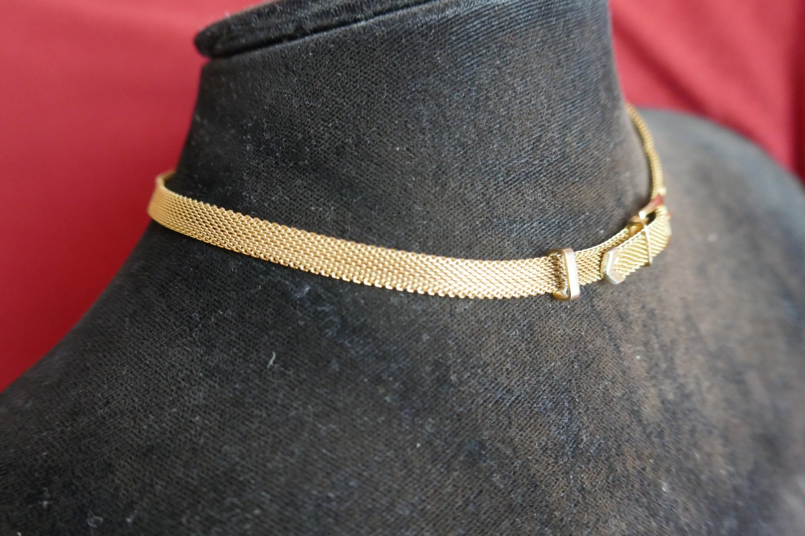 VTG GT Belt Buckle Mesh Chain Adjustable 15″ Total Length Choker Necklace 1/4″ W