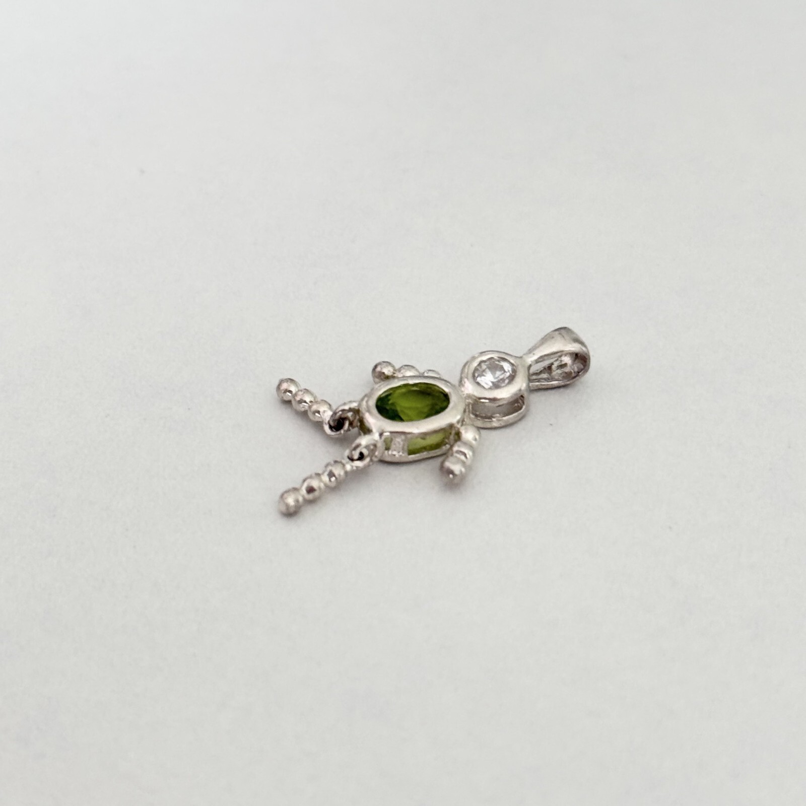 Vintage 925 Sterling Silver Green CZ Movable Stick Figure Person Charm Pendant