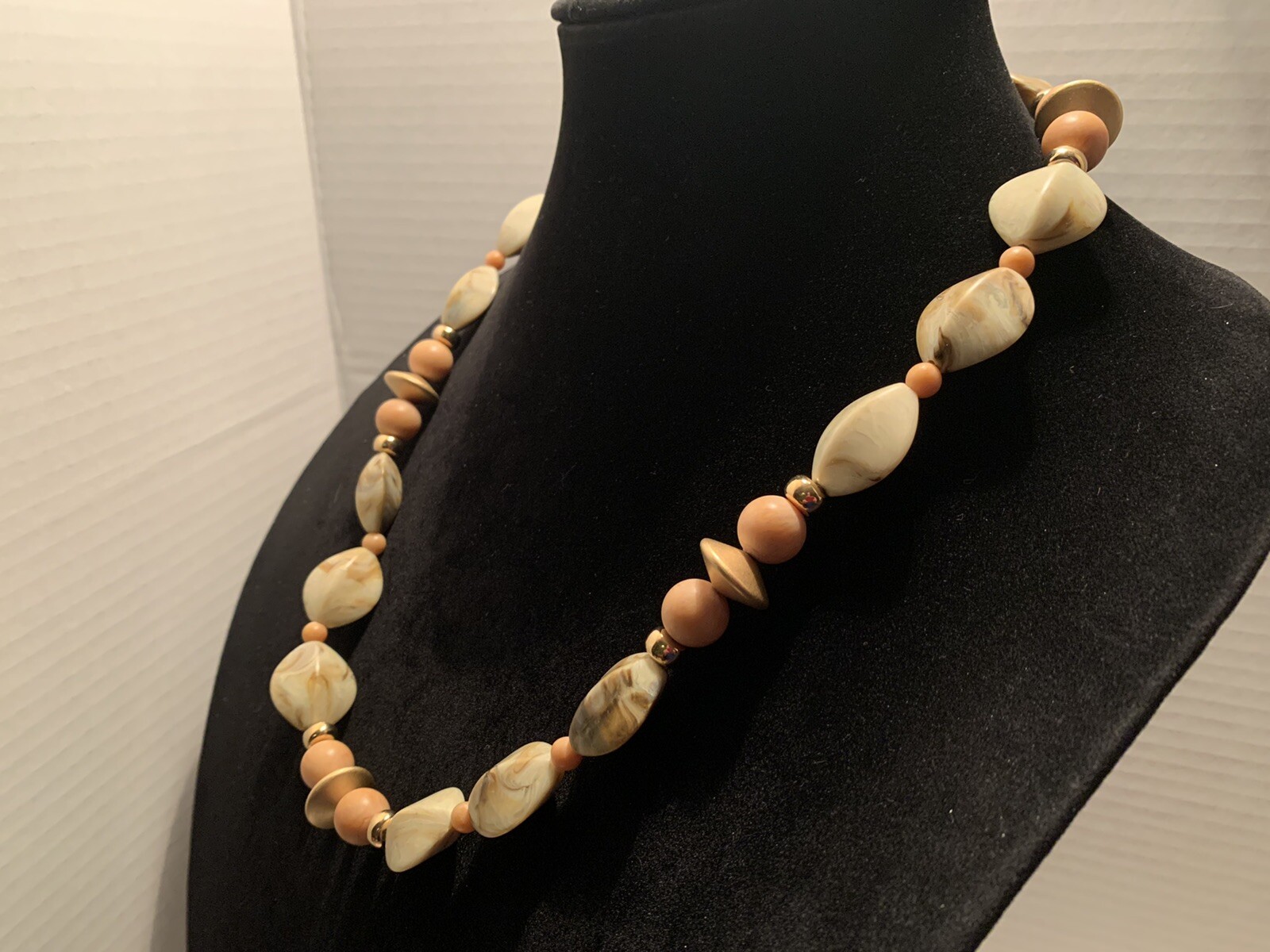 Lovely Napier Vintage Gold Tone Cream,Brown, & Gold Beaded Necklace
