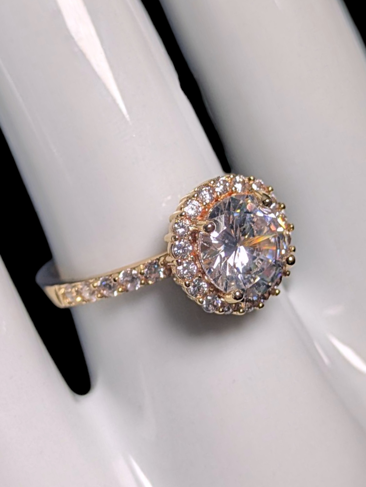 Vintage Inspired Round Cut Simulated Diamond Solitaire with Simulated Diamond Ha