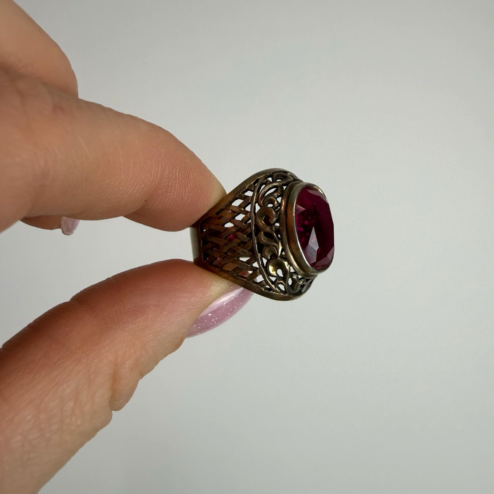Vintage Soviet RING Silver 875 mark Star USSR, Women’s jewelry Pink size 7
