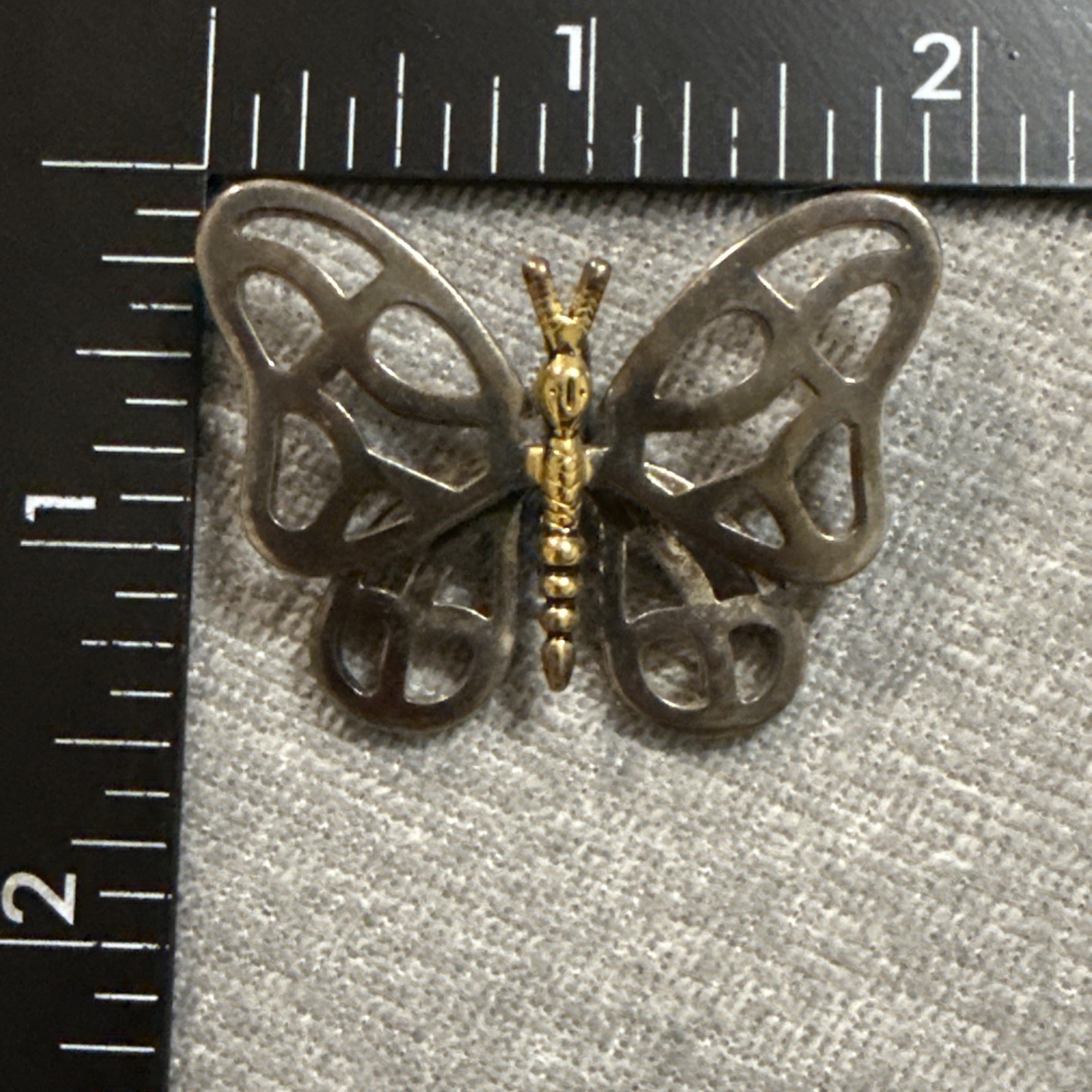 VTG Large mixed metal butterfly pendant Modernist Silver Gold Silver Plate