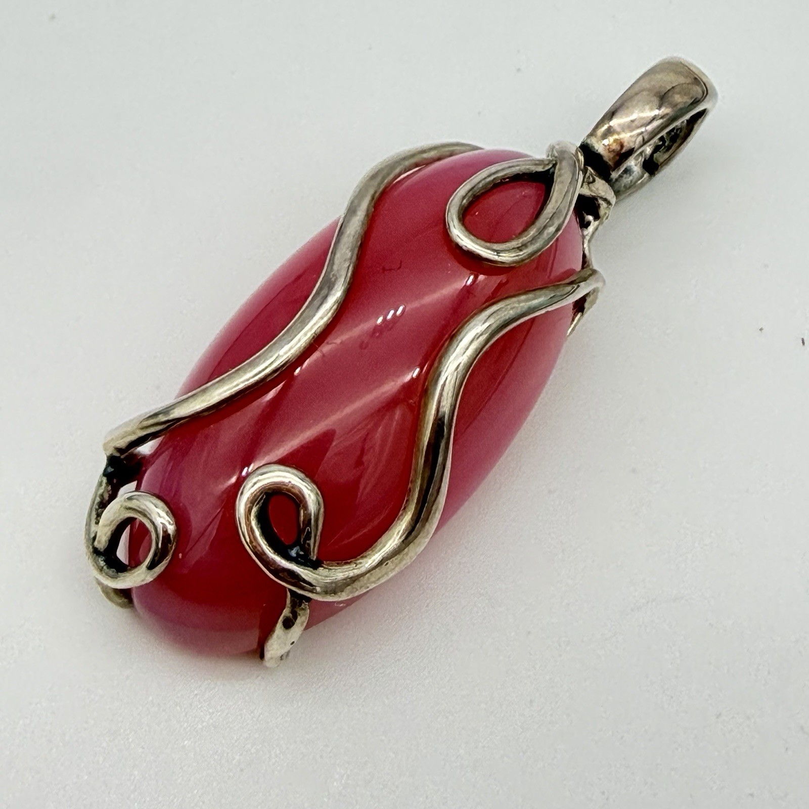 Carolyn Pollack Sterling Silver Pink Chalcedony Enhancer Pendant Modernist QVC
