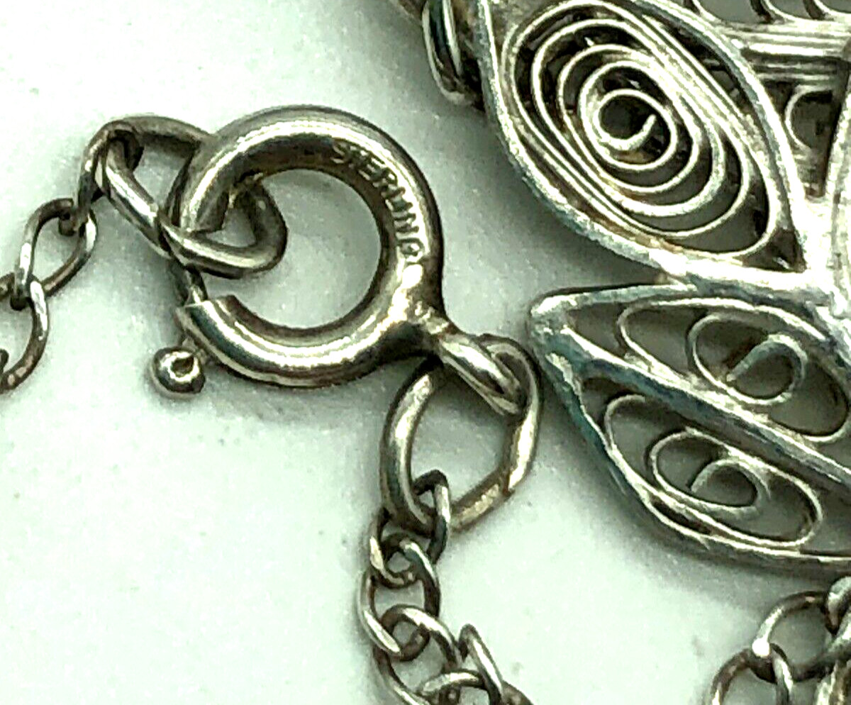 Filigree Necklace Cascading Leaves & Flower Sterling Silver 20+” Antique 1900s