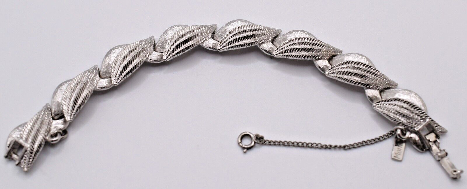 Vintage Signed Monet Silver-Tone Link Bracelet With Safety Chain & Clasp