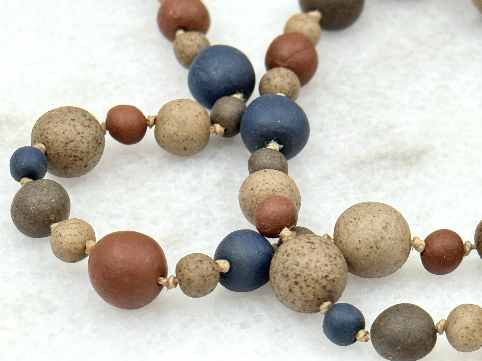 Vintage Handmade Clay Bead Necklace Earthy Pastel Boho Artisan Ceramic Beads 26”