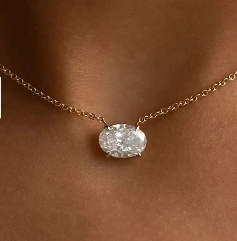 2.20Ct Oval Cut Lab Created Diamond 14K Yellow Gold Finish Wedding Pendant Gift