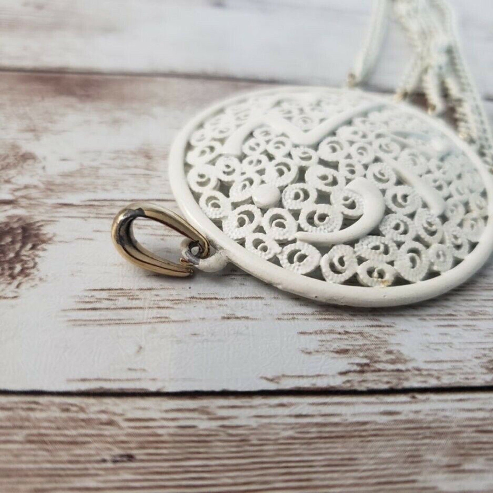 Vintage Pendant – Large Statement Cream with Dangle – No Chain Included