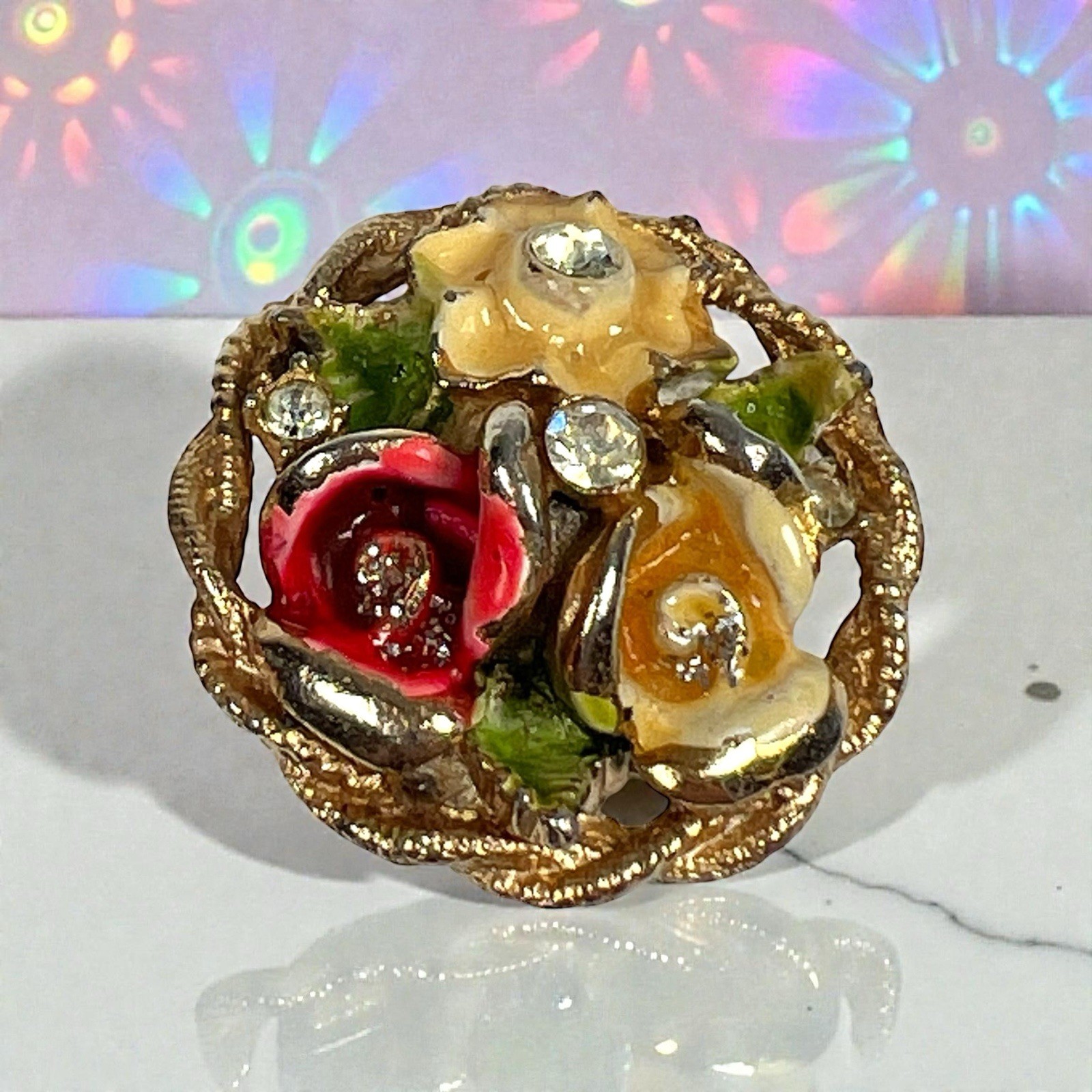BSK My Fair Lady Earrings Enamel Rhinestone Gold Finish Vintage