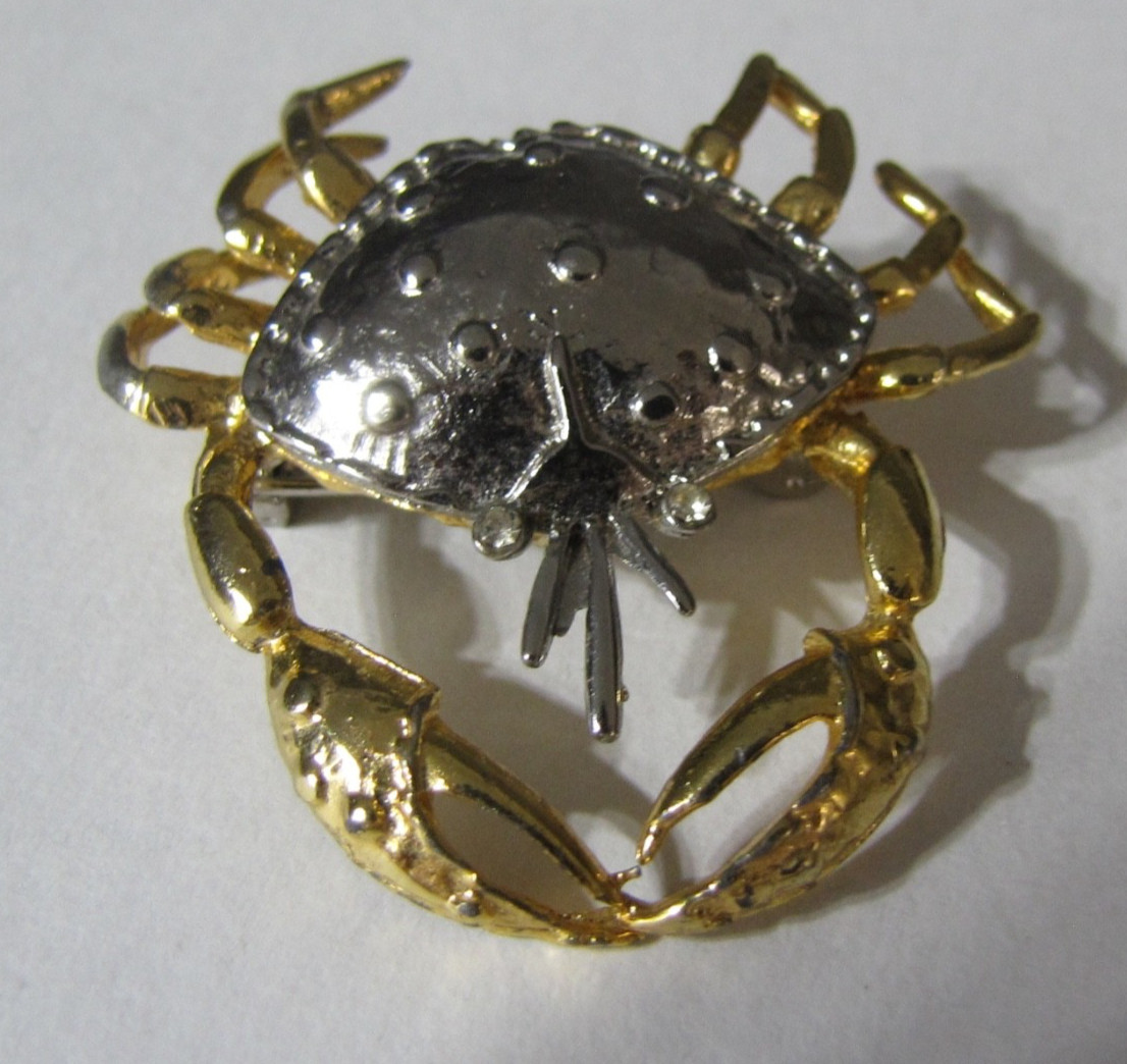 Vintage Crab Swordfish Pin Lot 4 Sea Life Mamselle Rhinestone Gold Silver Tone