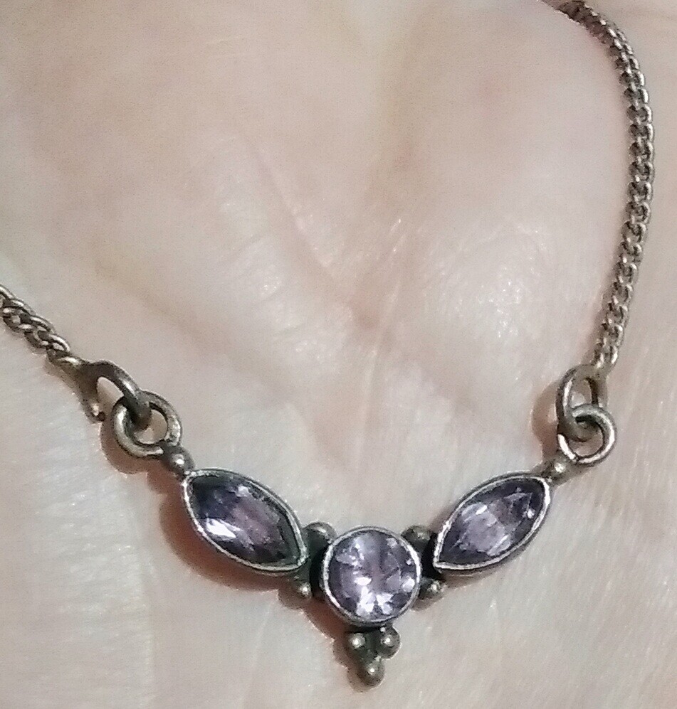 Vintage Sterling Silver Triple Amethyst Necklace. Purpler in Person reg $70
