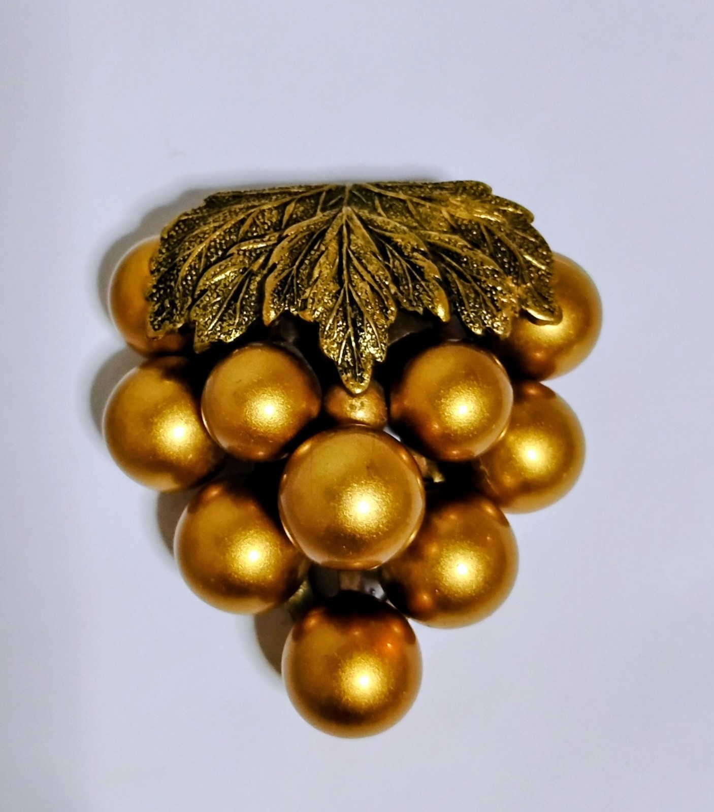 Vintage Golden Grape Clusters Dress Clip Brass Tone Faux Pearl