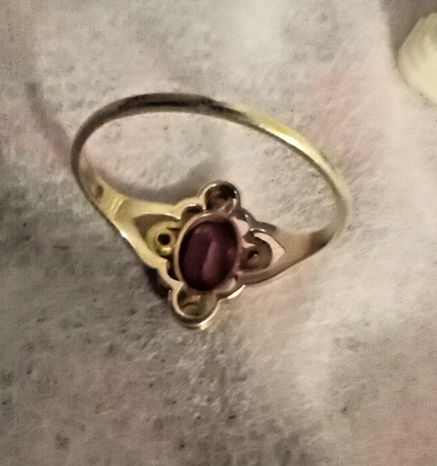 MARVELOUS ANTIQUE OSTBY BARTON 10K GOLD RED STONE SEED PEARL RING SZ 6.75 OB