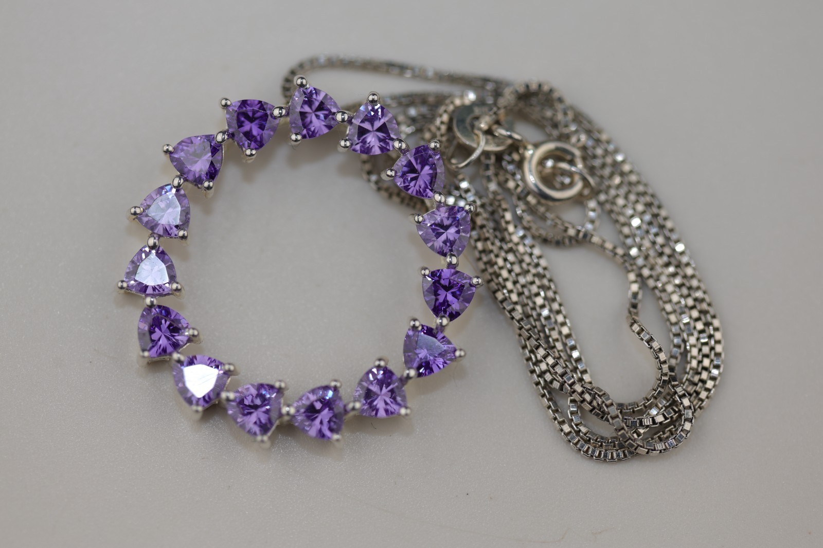 Round Amethyst Gemstone Pendant Necklace Sterling Silver