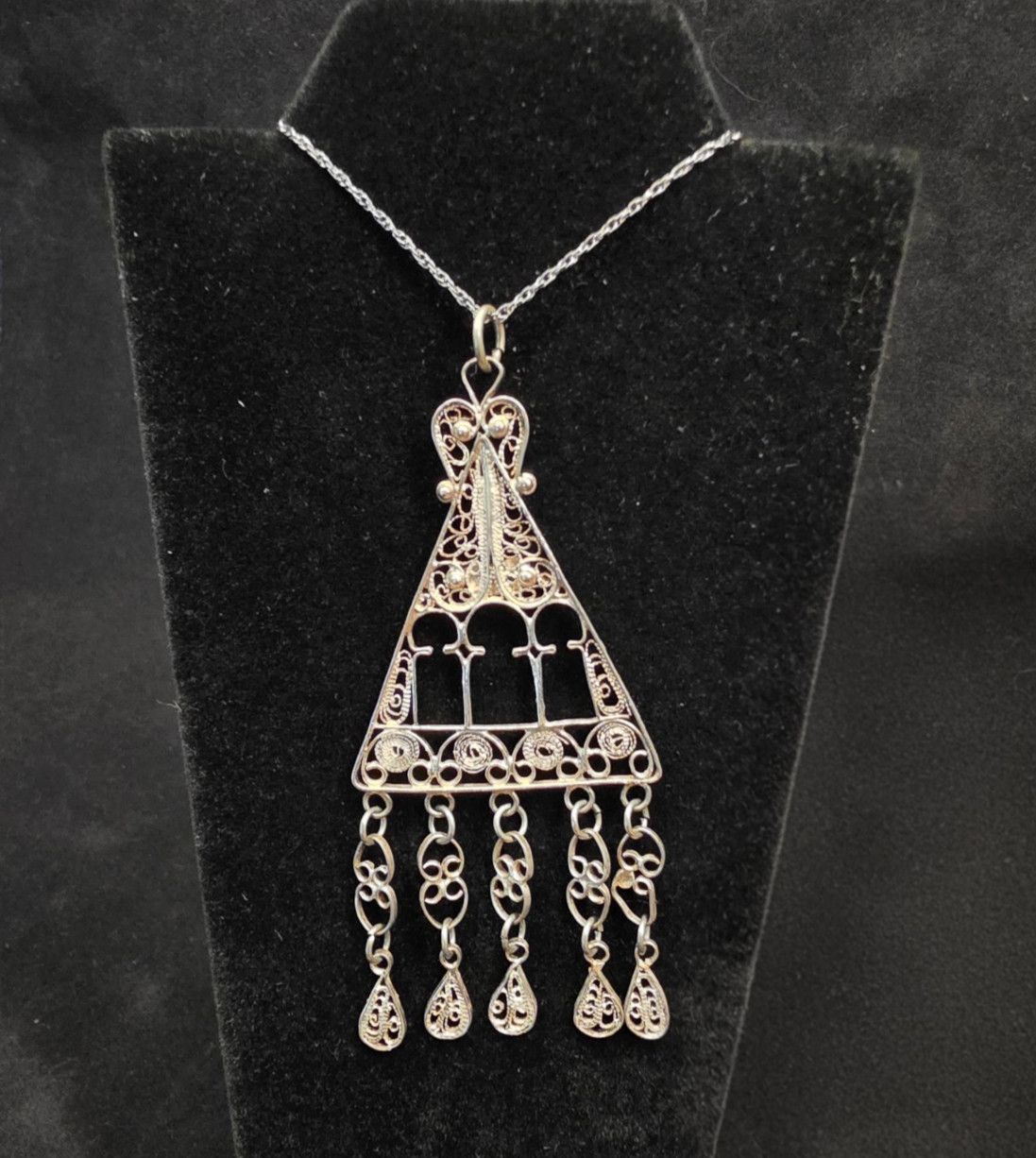 Vintage Yemeni Necklace Ethnic Chandelier Filigree Israeli Silver 925 Oriental