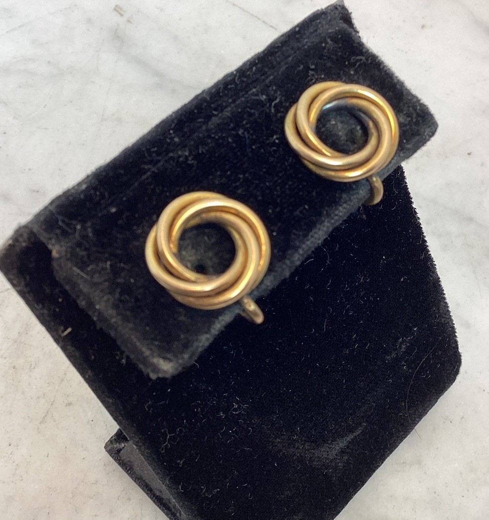 Vintage Antique 12K G.F Gold Filled Love Knot Screw Back Earrings