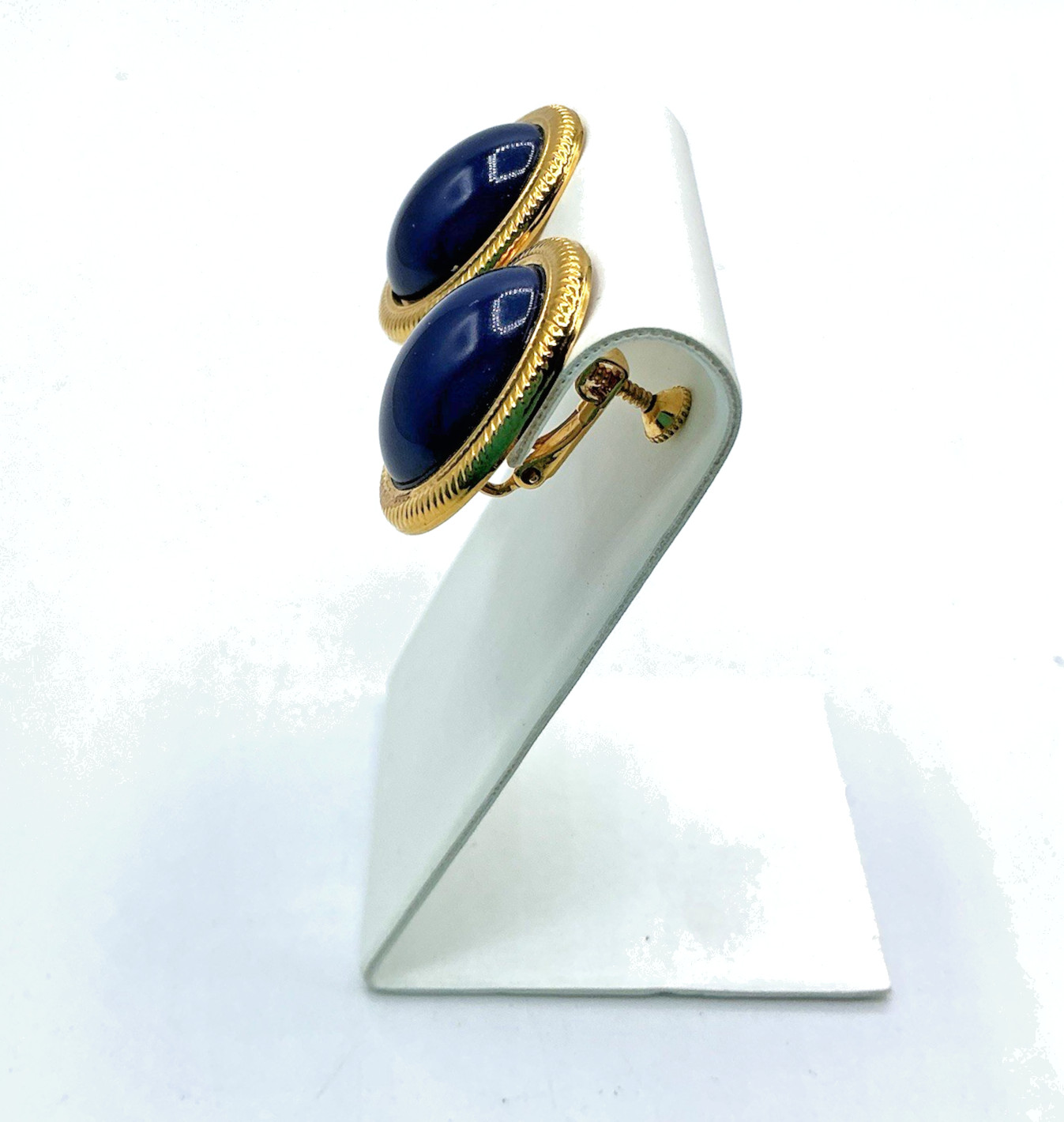Napier Gold Tone Blue Cabochon Oval Adjustable Screw Back Clip On Earrings