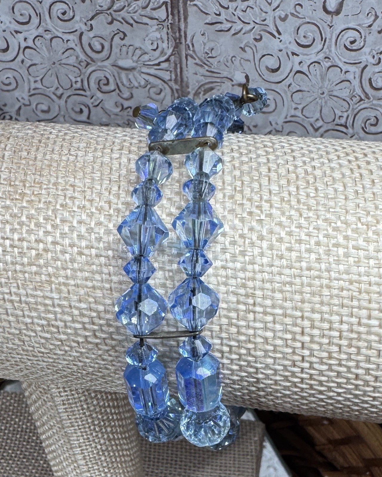 Vintage Blue Faceted Glass Bead Multi-Strand Wrap Bracelet