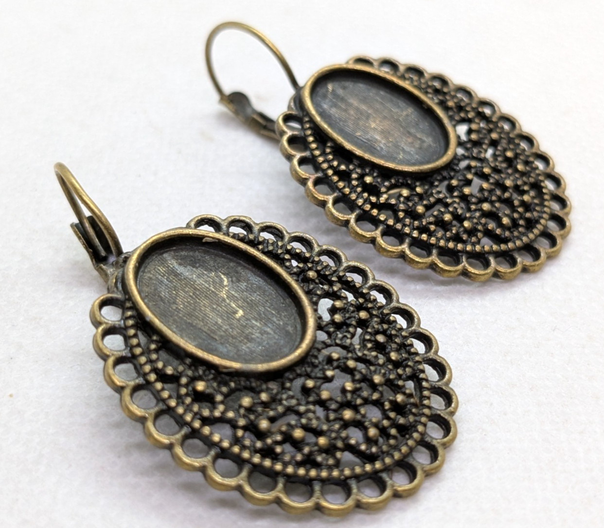 10 Bronze Colored Earring Blanks Bezel Settings Filigree Border Cabochon Base